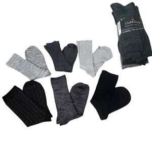 NEW Cuddl Duds Womens Plushfill Super Soft Crew SOCKS 6 Pair Black Gray 4-10 NIP